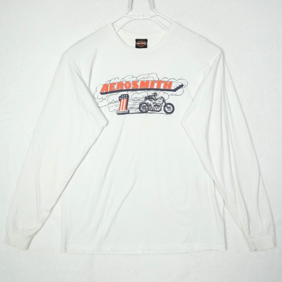 Harley Davidson Genuine T Shirt Men's Size Large White Aerosmith Burn Out #1 USA - Picture 1 of 8